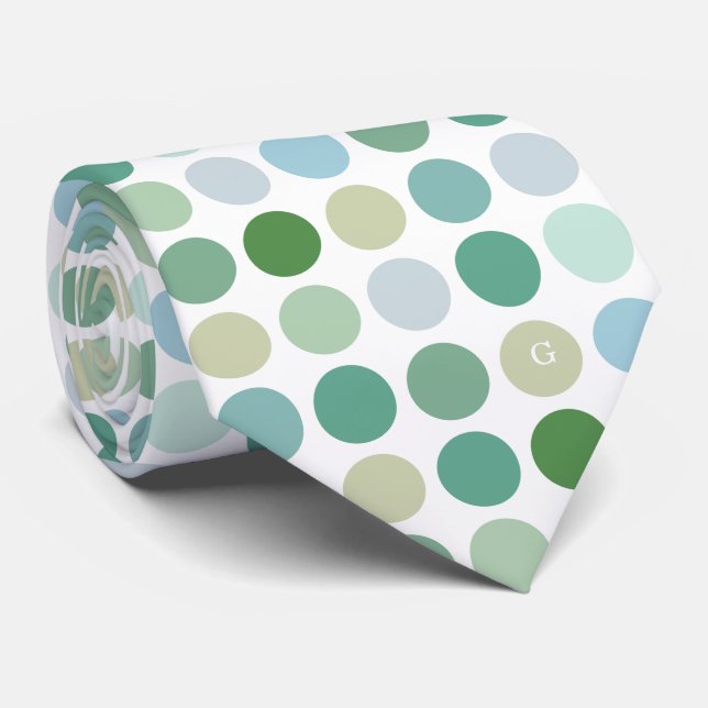 Chic colourful green polka dots pattern monogram tie (Rolled)