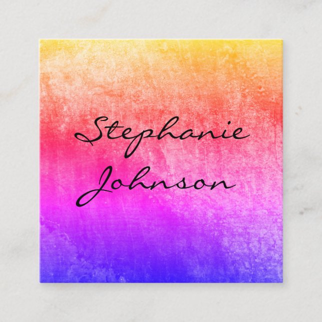 Chic Colourful Grunge Cursive Text Square Business Card (Front)