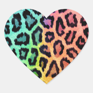 Chic Colourful Leopard Pattern Heart Sticker
