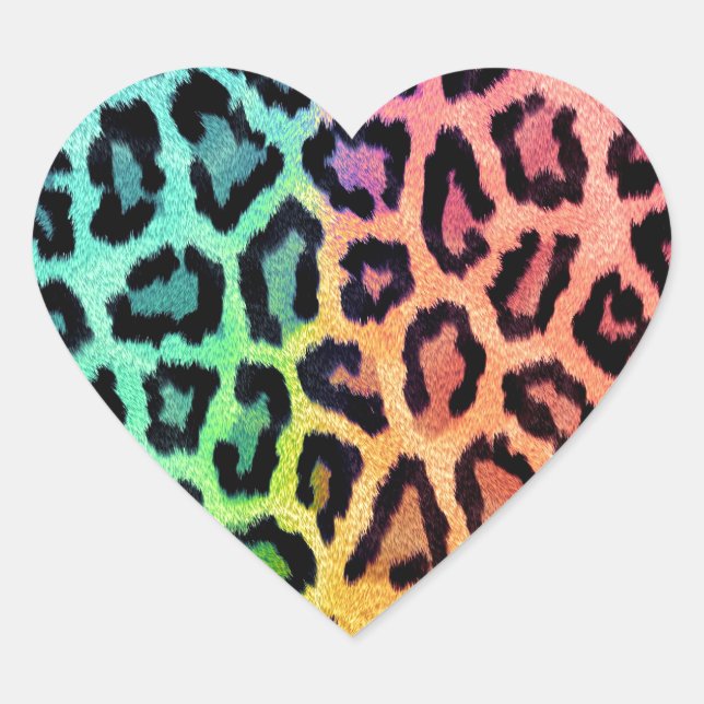Chic Colourful Leopard Pattern Heart Sticker (Front)