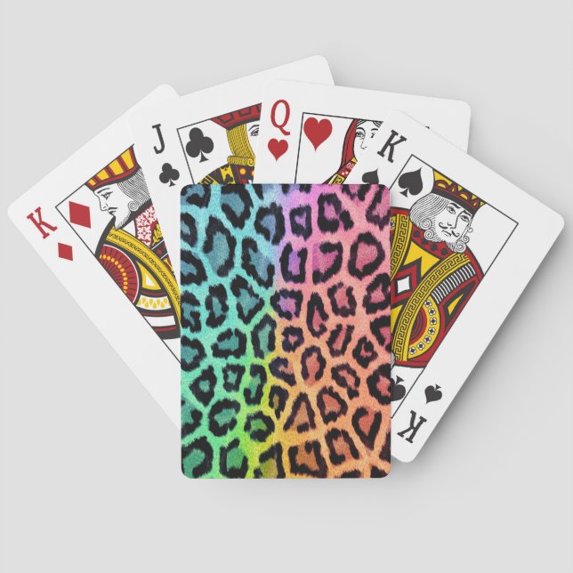 Chic Colourful Leopard Pattern Playing Cards (Back)