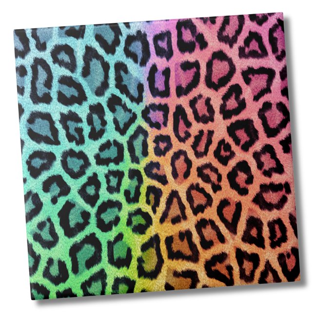 Chic Colourful Leopard Pattern Tile (Glam Trendy Colorful Rainbow Leopard Animal Print ceramic tile)