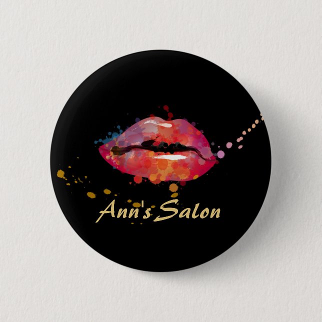 Chic Colourful Lips Makeup Hair Salon Buttons (Front)