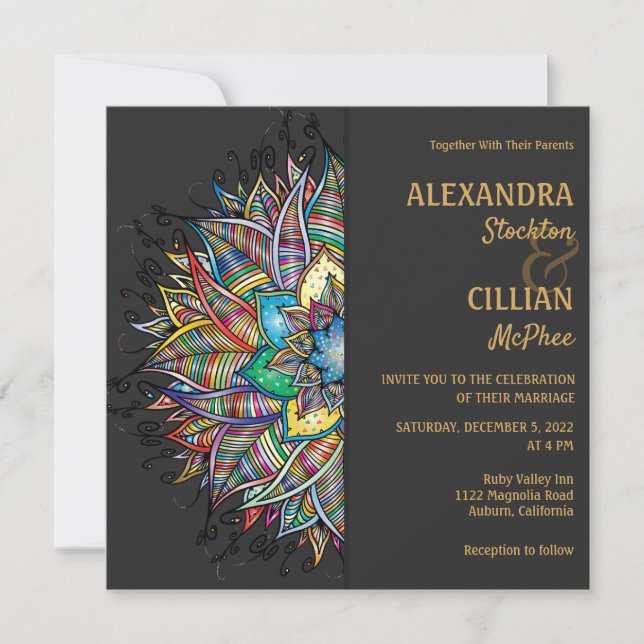 Chic Colourful Mandala Wedding Invitation (Front)
