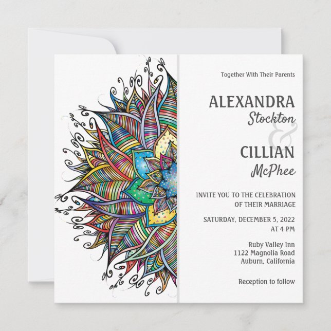 Chic Colourful Mandala Wedding Invitation (Front)
