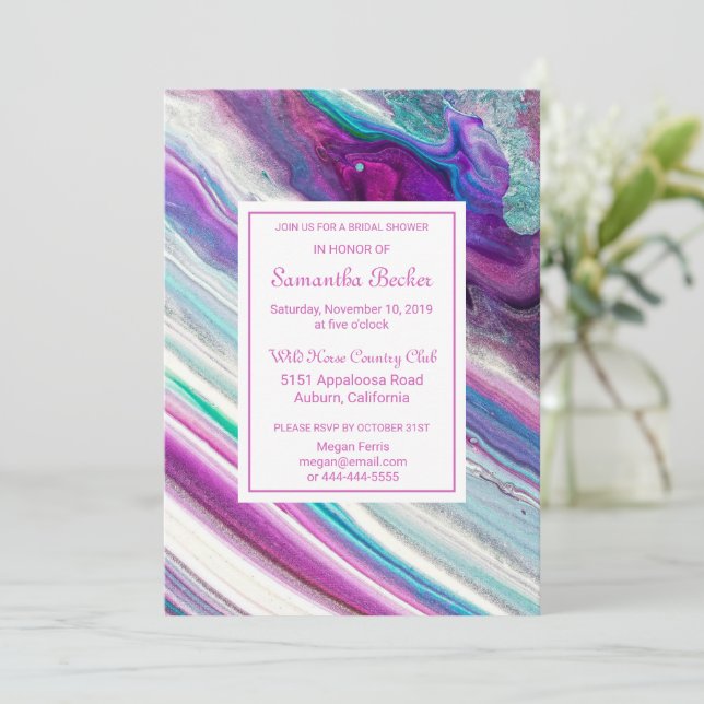 Chic Colourful Marble Bridal Shower Invitation (Standing Front)