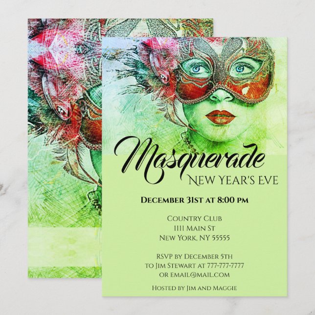Chic Colourful Masquerade Party Invitation (Front/Back)
