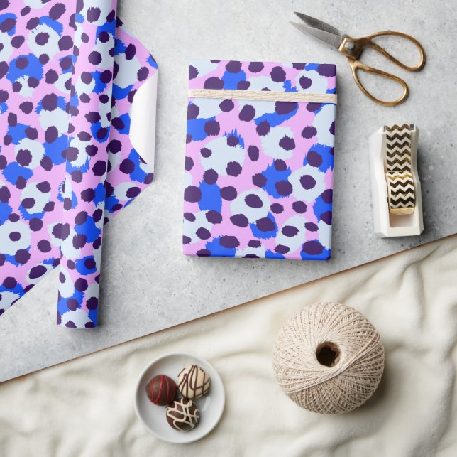 Chic colourful pink blue cheetah print monogram wrapping paper (Crafts)