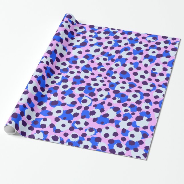 Chic colourful pink blue cheetah print monogram wrapping paper (Unrolled)