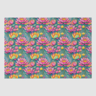 Chic Colourful Pink Lotus Flower Botanical Greener Tissue Paper
