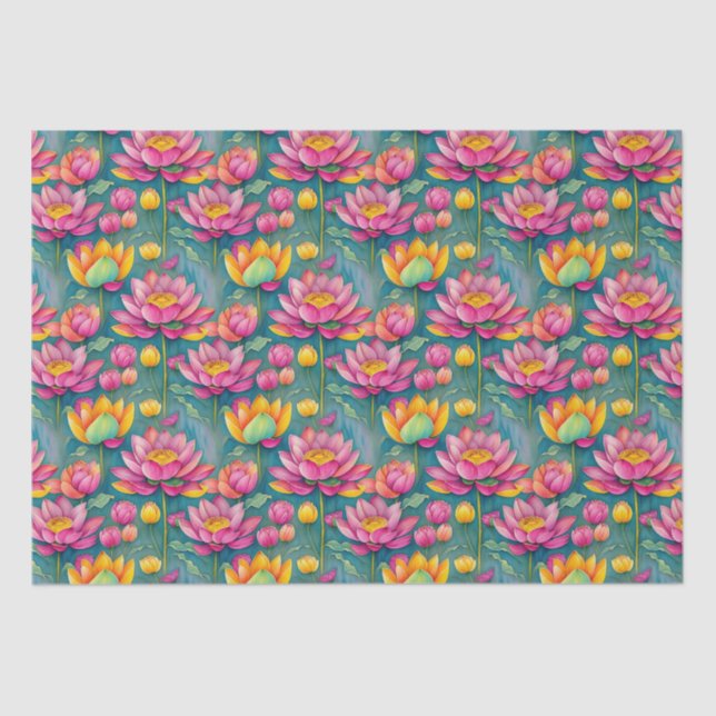 Chic Colourful Pink Lotus Flower Botanical Greener Tissue Paper (Front)