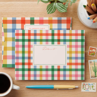 Chic Colourful Plaid Modern Christmas Envelope