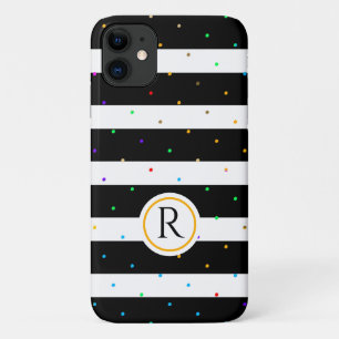 Chic Colourful Polk Dots With Black & White Stripe iPhone 11 Case