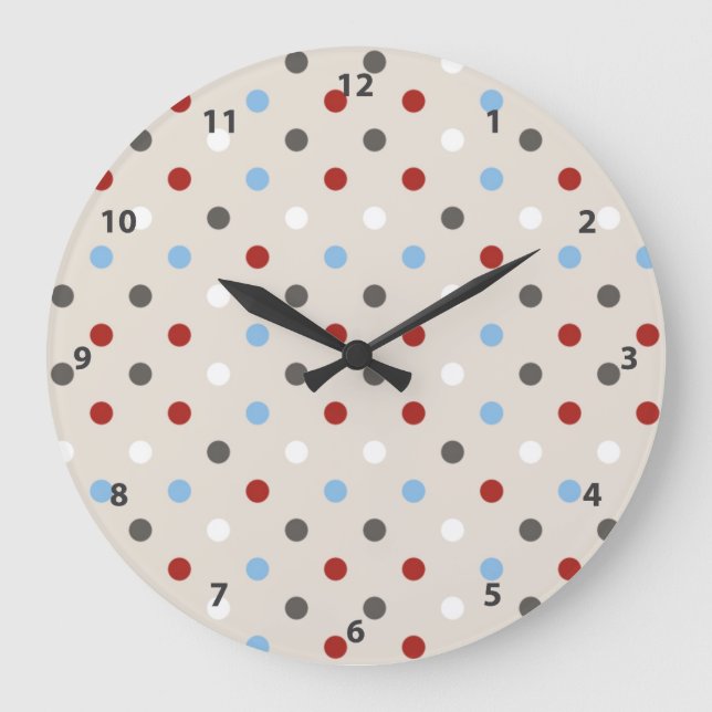 Chic Colourful Polka Dots Pattern Large Clock (Front)