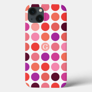 Chic colourful polka dots pattern monogram iPhone 13 case