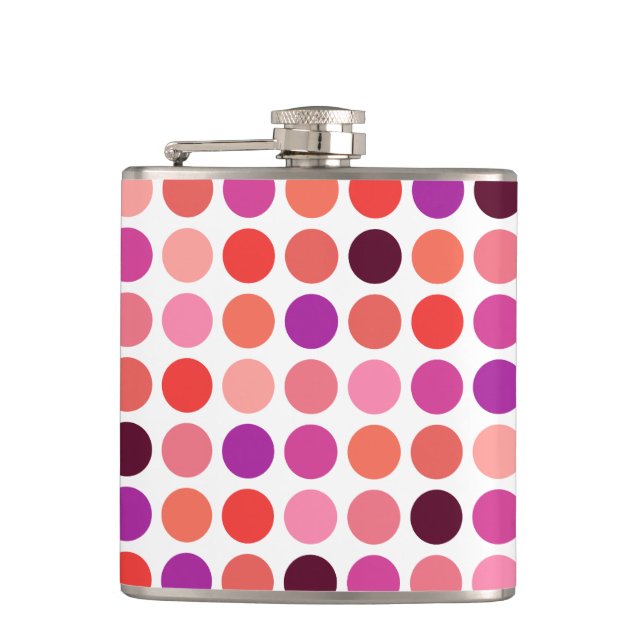 Chic colourful polka dots pattern monogram hip flask (Front)