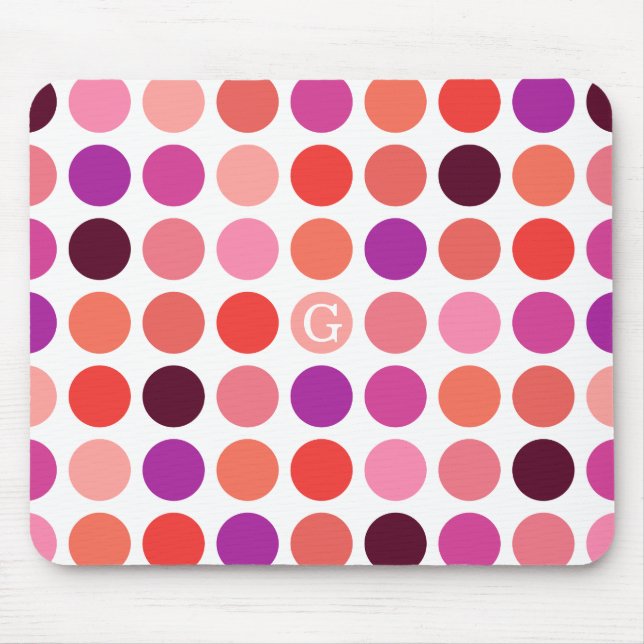 Chic colourful polka dots pattern monogram mouse mat (Front)