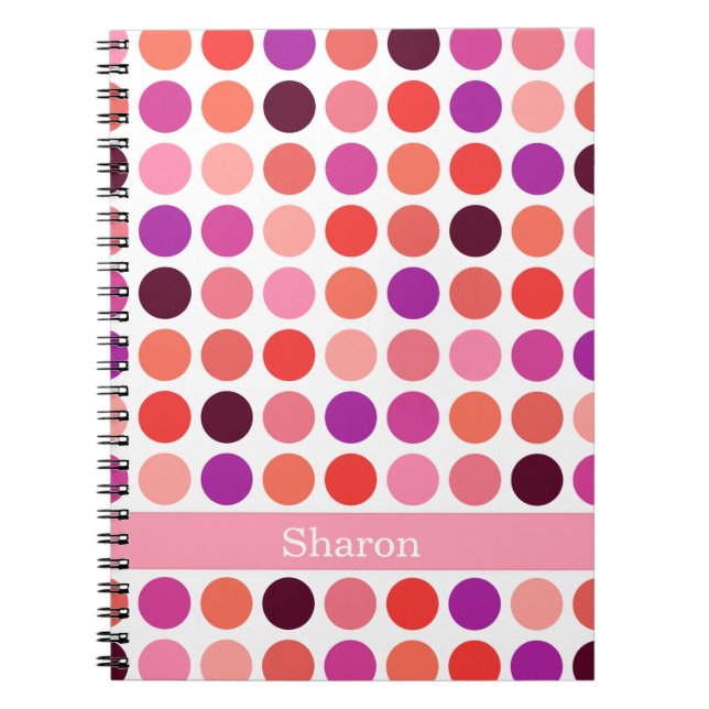 Chic colourful polka dots pattern monogram notebook (Front)
