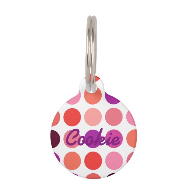 Chic colourful polka dots pattern monogram pet tag (Front)