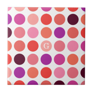 Chic colourful polka dots pattern monogram tile