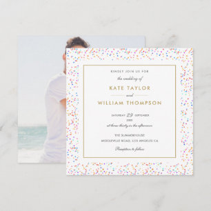 Chic Colourful Rainbow Confetti Photo Wedding Invitation