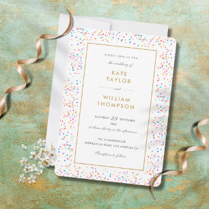 Chic Colourful Rainbow Confetti Wedding Invitation