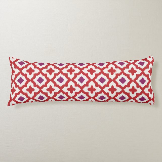 Chic colourful red and purple ikat tribal patterns body cushion (Front)