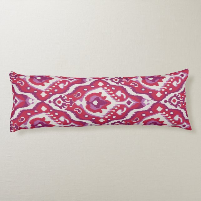 Chic colourful red and purple ikat tribal patterns body cushion (Back)