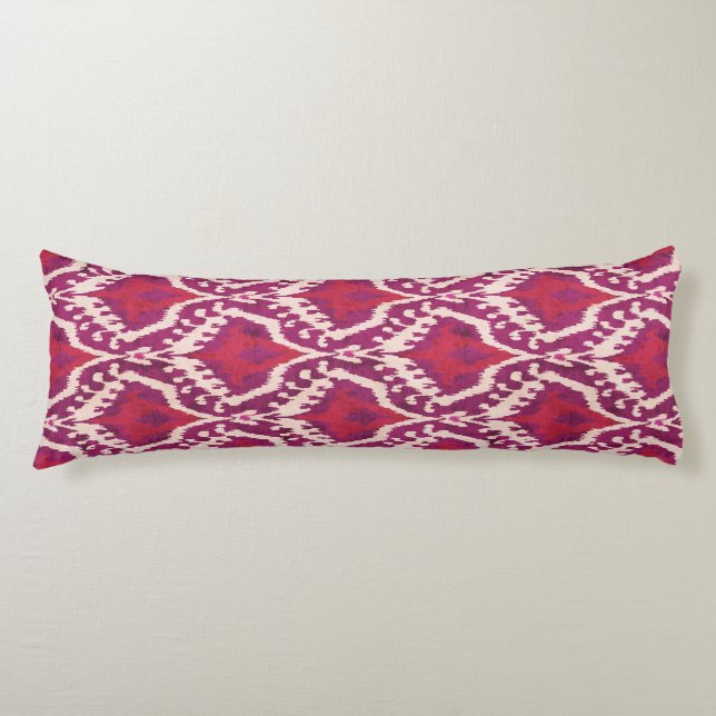 Chic colourful red and purple ikat tribal patterns body cushion (Front)