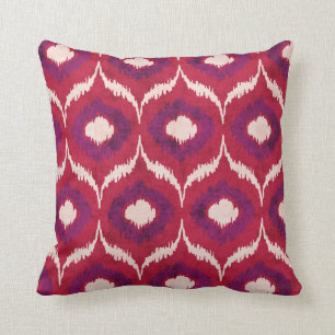 Chic colourful red and purple ikat tribal patterns cushion