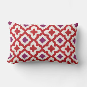 Chic colourful red and purple ikat tribal patterns lumbar cushion