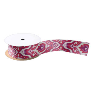 Chic colourful red and purple ikat tribal patterns satin ribbon