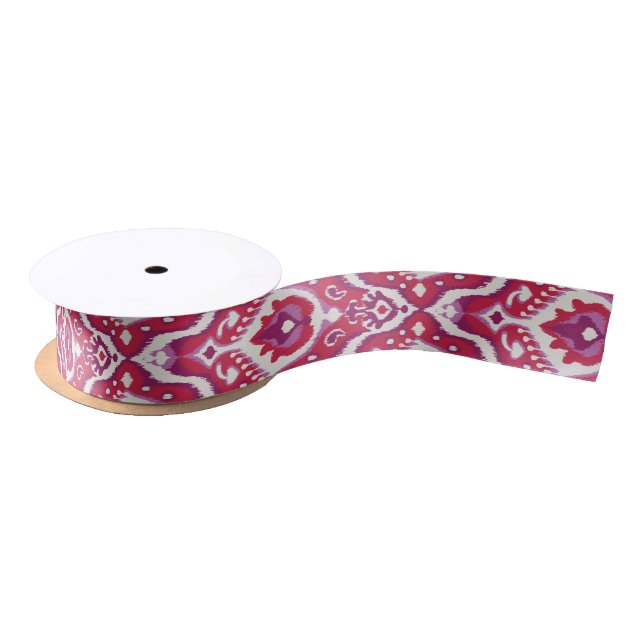 Chic colourful red and purple ikat tribal patterns satin ribbon (Spool)