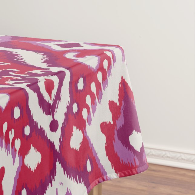Chic colourful red and purple ikat tribal patterns tablecloth (In Situ)
