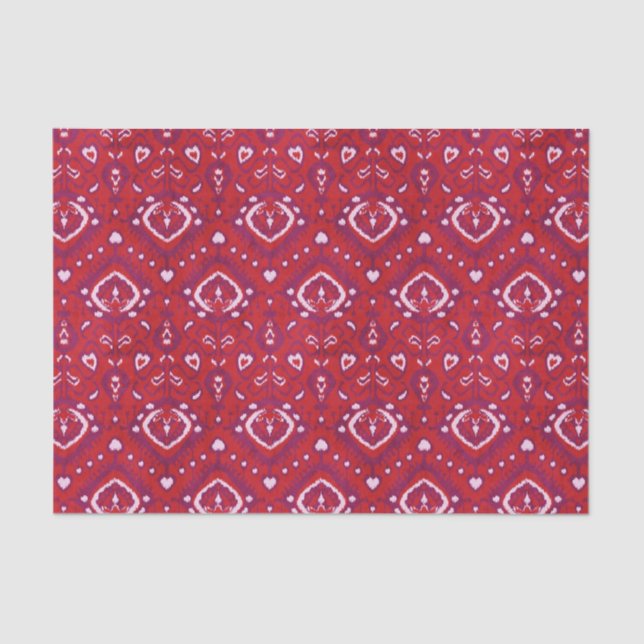 Chic colourful red and purple ikat tribal patterns tissue paper (Front)