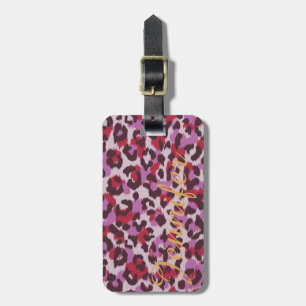 Chic colourful red lilac cheetah print monogram luggage tag
