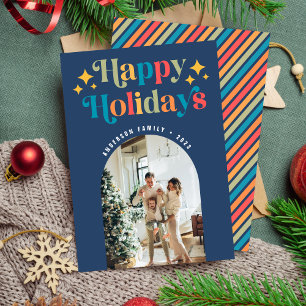 Chic Colourful Retro Happy Holidays Christmas Phot Holiday Card