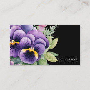 Chic Colourful Spring Pansies Black Business Cards