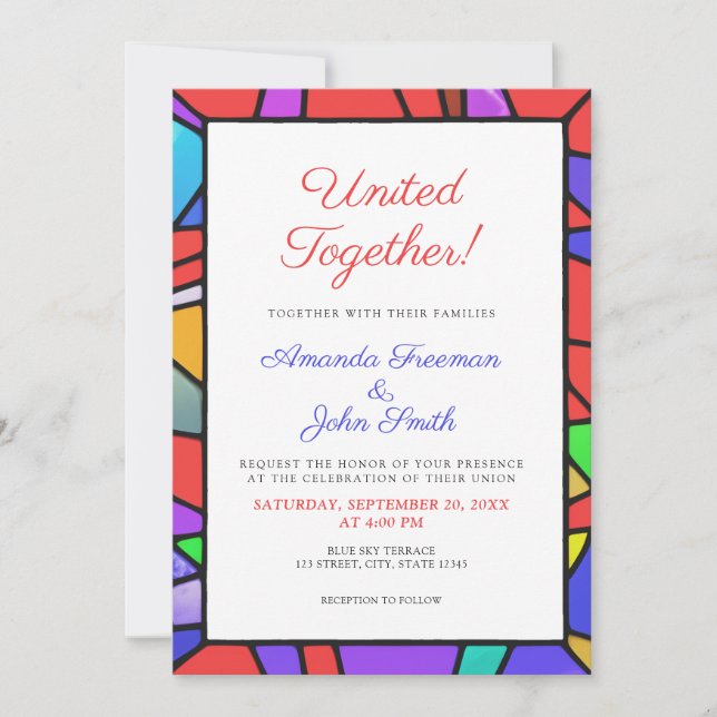 Chic Colourful Stained Glass Wedding Invitation (Front)