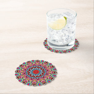 Chic Colourful Star Mosaic Kaleidoscope Art Paper Coaster