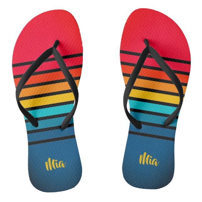 Chic Colourful Stripes Pattern Flip Flops (Footbed)