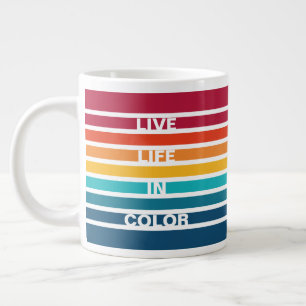 Chic Colourful Stripes Pattern Live Life in Colour Large Coffee Mug