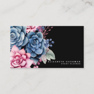 Chic Colourful Succulents Black Business Cards