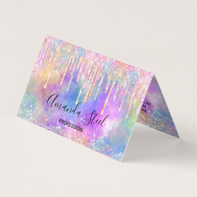 Chic colourful unicorn dripping glitter business card (Front)