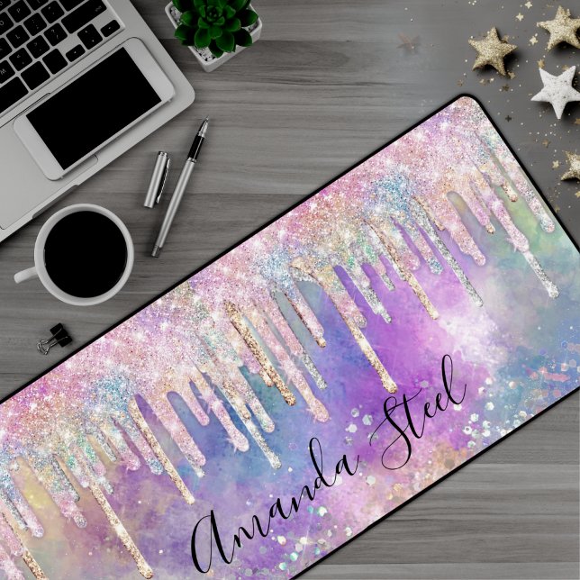 Chic colourful unicorn dripping glitter desk mat (Creator Uploaded)