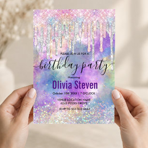 Chic colourful unicorn dripping glitter invitation