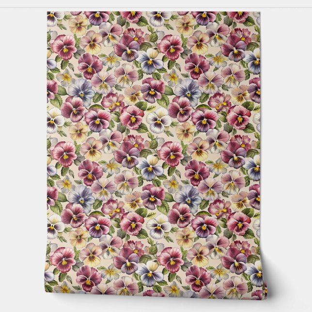 Chic colourful violets flowers purple floral wallpaper (Unrolling)