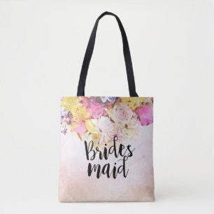 Chic Colourful Watercolor Floral Wedding Bridesmai Tote Bag