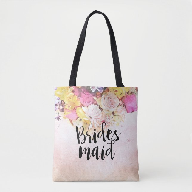 Chic Colourful Watercolor Floral Wedding Bridesmai Tote Bag (Front)