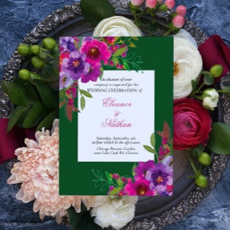 Chic Colourful Watercolor Flowers Summer Wedding Invitation